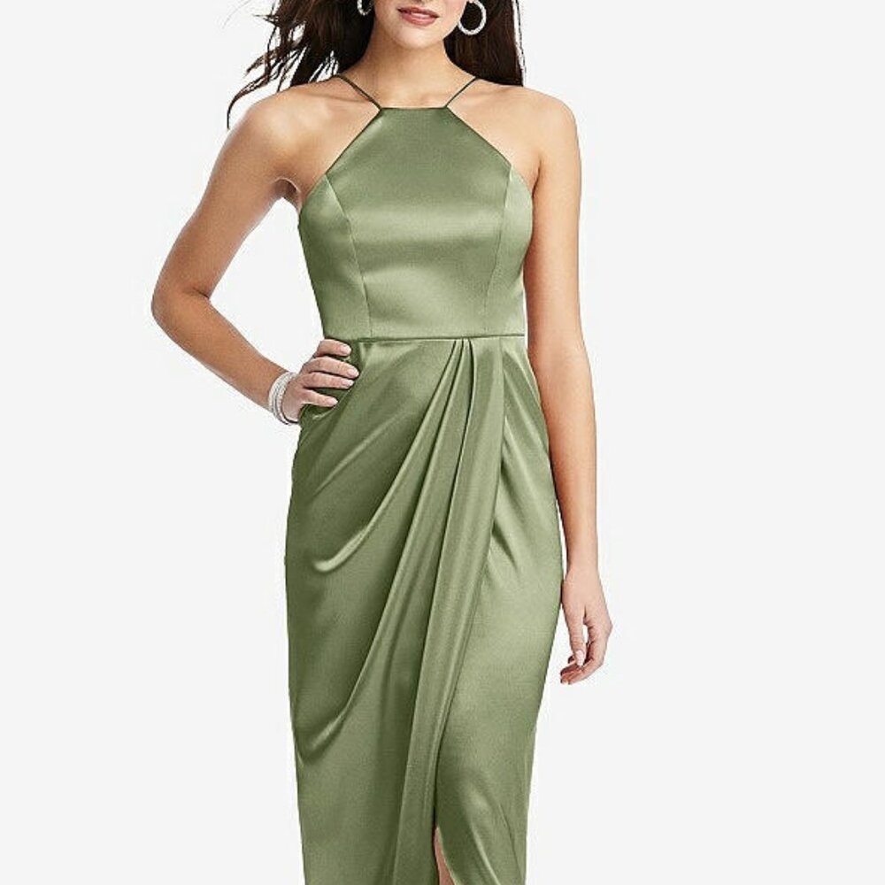 After Six 6829...Halter Midi Dress with Draped Tulip Skirt....Kiwi...Sz 00